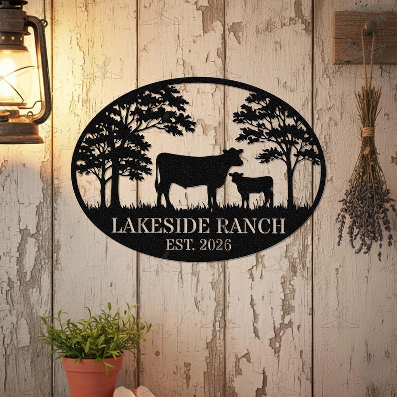 Custom Cattle Ranch Sign Custom Cattle Ranch Metal Sign: Personalized Farm Name, Outdoor Decor ...