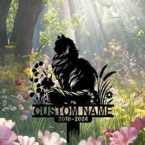 Personalized Cat Memorial Garden Stake, Custom Name and Years, Garden Remembrance Stake , Metal Cat Sign , Pet Cemetery Stake Cat Loss Gift