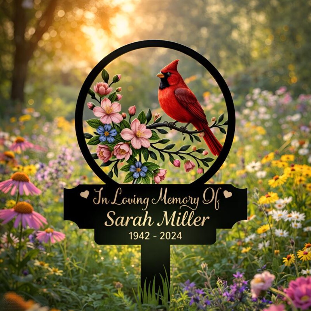 Personalized Cardinal Memorial Garden Stake, in Loving Memory Metal ...