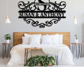 Indywidualny monogram metalowy na ścianę - Spersonalizowany wystrój z nazwiskiem rodzinnym - Luksusowy niestandardowy metalowy wystrój ścienny - Elegancki spersonalizowany metalowy prezent na ścianę