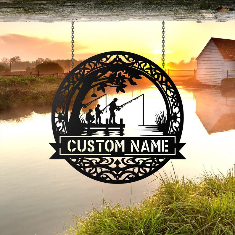 Custom Father Son Fishing Metal Wall Art LED Light Personalized Fisher