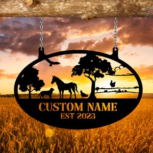 Letrero metálico personalizado de caballos, letrero de granja, arte mural de caballos, decoración personalizada de rancho de caballos, decoración de pared de caballos, decoración de granja de caballos, decoración de granero