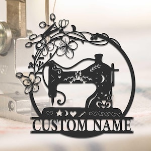 Custom Sewing Machine Metal Wall Art Personalized Tailor Shop Name Sign Home Decor Sew Quilting Sewciopath Decoration Mother Day Sewing room