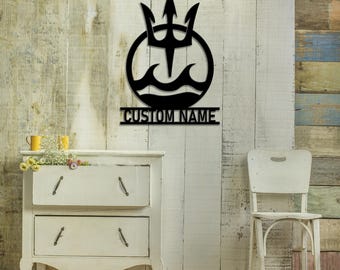 Custom Poseidon Trident Metal Art, Trident Wall Art, Nautical Decor Metal Sign , Metal Wall Art , Ocean Theme Gif , Poseidon Trident Decor