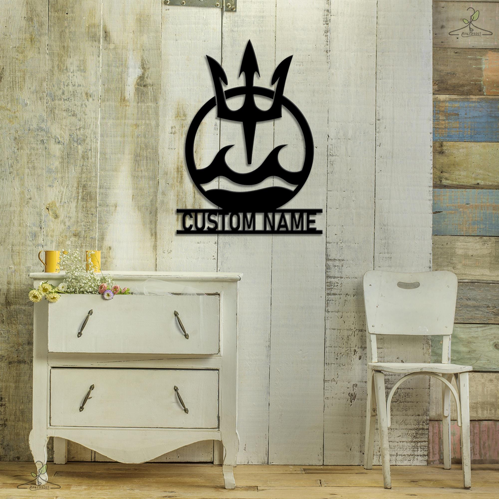 Poseidonロゴプレートクリップ Custom Poseidon Trident Metal Art, Trident Wall Art, Nautical
