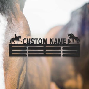 Horse Custom Name Medal Hanger Monogram - 12 Rungs for medals & Ribbons, Medal Display, Sports Medals, Kids Room Sports Decor, Horse Show