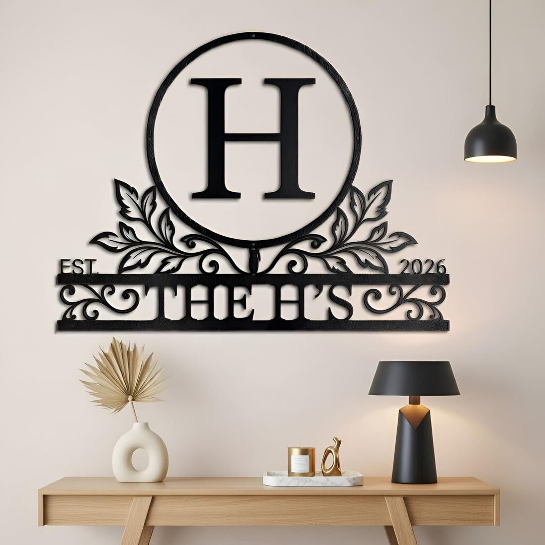 Custom Family Monogram Metal Sign, Personalized Last Name Wall Art ...
