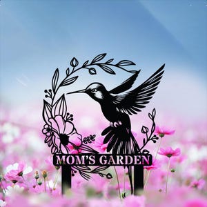 Customized Hummingbird Metal Garden Stake, Personalized Garden Name Sign, Metal Yard Sign, Garden Metal Art, Outdoor Gardening, Garden Decor