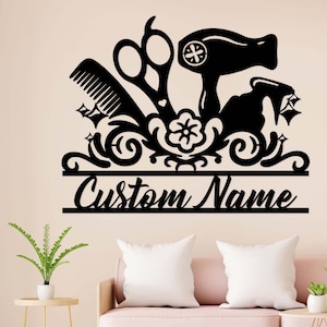 Decorazione murale in metallo personalizzata per parrucchiere - Targa con nome del parrucchiere - Regali per parrucchieri - Regalo per parrucchieri - Decorazione per la casa
