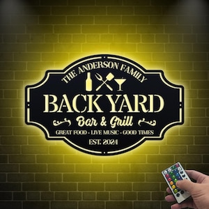Personalized Backyard Pool Metal Sign with Led lights, Custom Bar & Grill Sign Metal Sign, Outdoor Kitchen, Outdoor Bar Sign, Backyard Decor