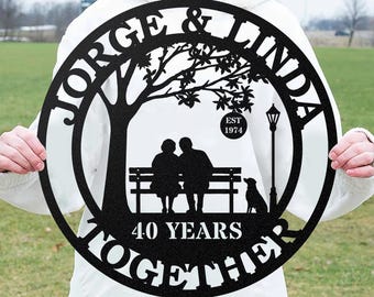 Regalo de 40 aniversario personalizado para padres de metal, letreros de aniversario de 40 años/cualquier año, regalo de aniversario de rubí, aniversario de bodas, pared de metal