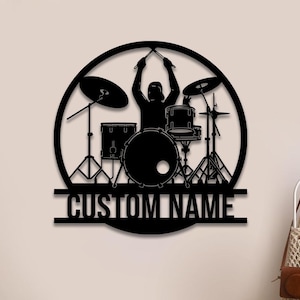 Custom Drummer Metal Sign Decor, Drummer Male Wall Art, Personalized Drum Player Name Sign, Drum Music Room Decor, Kids Nursery Decoration