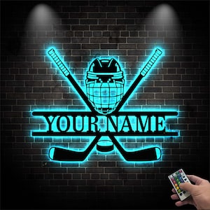 Custom Hockey LED Light Sign, Personalized Hockey Stick and Puck Wall Art, Hockey Player Gift with Name, Hockey Coach Gift, Teen Room Decor