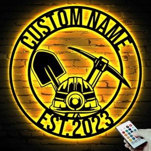 Custom Mining Tools Metal Wall Art with Led Lights, Coal Miner Name Sign Art, Coal Mining Home Decoration,Mining Dad Gifts Father's Day Gift