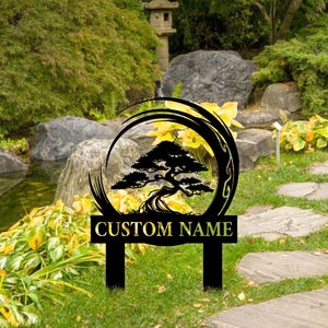 Personalized Bonsai Tree Garden Sign, Custom Bonsai Garden Stake, Japanese Garden Art,Zen Garden Decor,Outdoor sign,Tree of life,Bonsai Tree