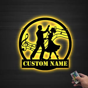 Personalized Couple Ballroom Dancing Metal Wall Art with LED Light, Classical Ballroom Dancer Name Sign Home Decor, Dance Nursery Decoration