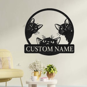 Personalized Funny Cat Sign,Customizable Cat Lover Gift,Three Cats Silhouette Metal Art,Metal Peeking Cat Wall Art,Cat Lover Gift,Decor Home