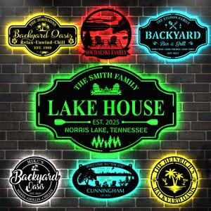 Custom LED Lake House Sign, Personalized Lake House, Backyard Oasis,Beach Decor,Poolside Decor, Oasis Retreat Pool, Home Gift, Outdoor Sign