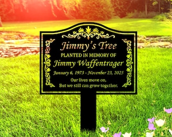 Placa de árbol conmemorativa personalizada con estaca, marcador de jardín de metal resistente personalizado, letrero de árbol, placa de recuerdo, varios colores, placa de árbol