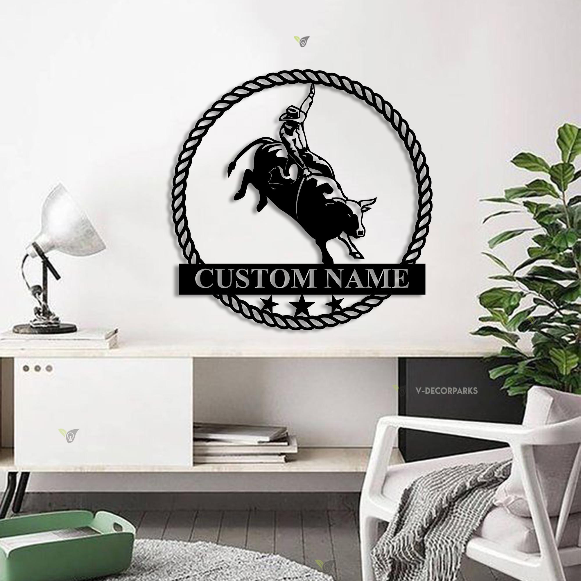 Custom Bull Rider Metal Wall Art Cowboy Sign Gift Personalized Rodeo ...