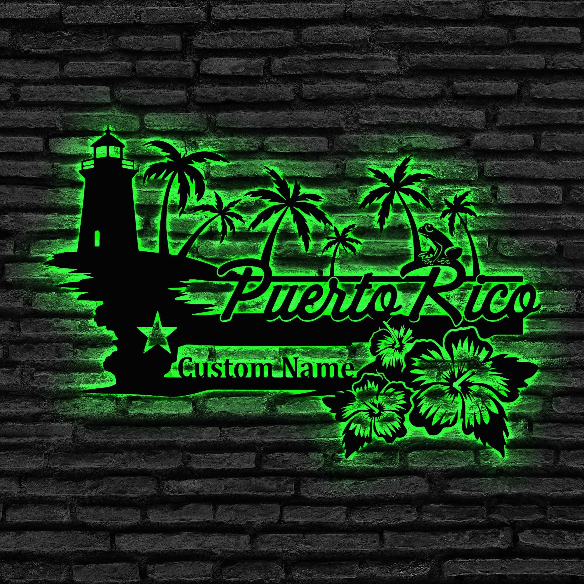 Personalized Puerto Rico LED Metal Sign, Custom Puerto Rico Sign ...