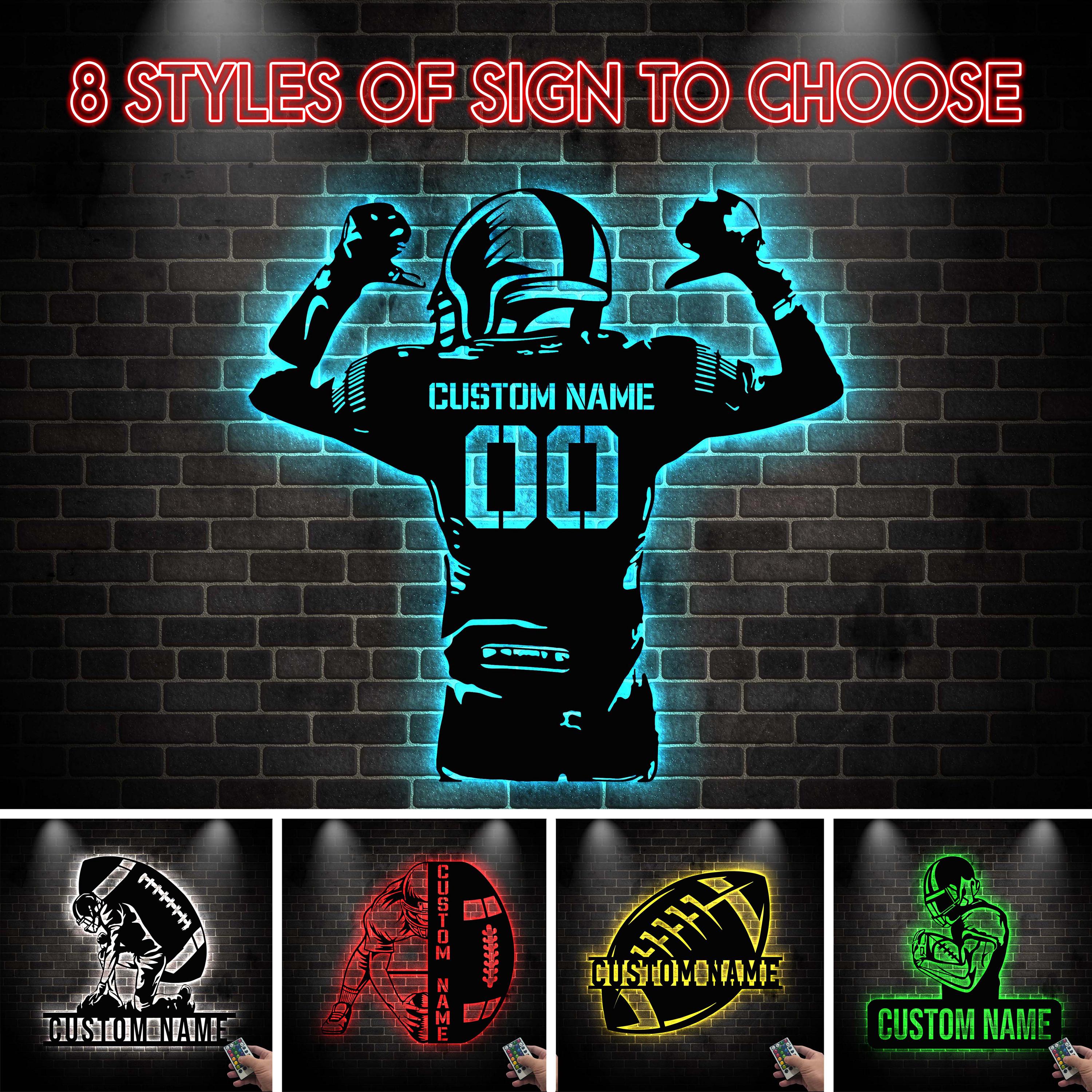 Football Player Sign Examples Custom Football Metal Sign With LED Light, American Football Player ...