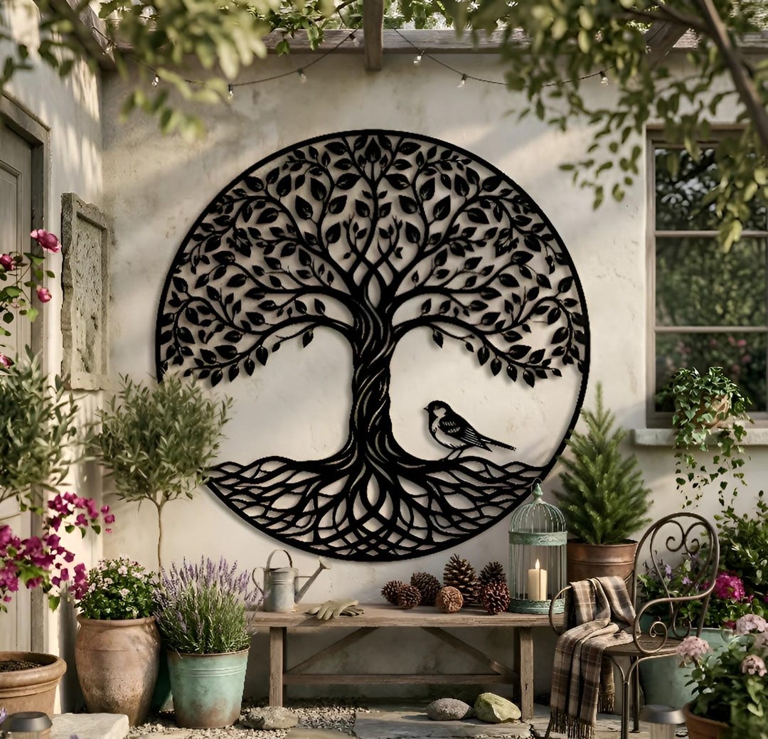 Tree of Life Metal Wall Art With Bird, Garden Metal Sign, Nature ...
