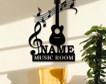 Custom Guitar Player Metal Art, Personalized Name Music Room Decor, Guitar and Notes Decor, Gift for Musician, Music Lover Gift, Guitar Art