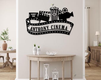 Custom Home Cinema Sign,Home Theatre Sign,Theater Room Decor,Personalized Movie Theatre Sign,Movie Room Metal Wall Art,Gift for Movie Geek