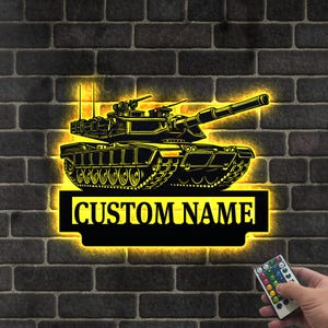 Personalized US Military Tank Metal Sign With LED Lights, Custom US Military Tank Metal Sign Art, Military Tank Wall Hanging For Decoration