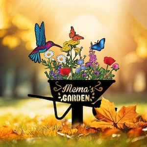 Hummingbird and Butterfly Garden Art, Personalized Garden Stake for Grandma , Bird with Stakes Garden Sign, Hummingbird Sign , Garden Decor
