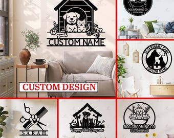 Personalized Pet Business Metal Sign, Custom Dog Grooming Wall Decor, Vet Clinic Logo Sign, Pet Shop Name Sign, Animal Care Wall Art