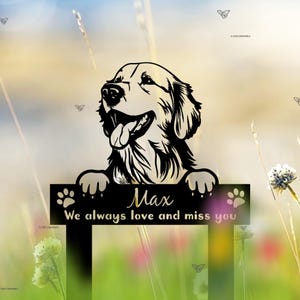Custom Dog Metal Stake, Golden Retriever Dog Name Signs, Pet Garden Remembrance Stake, Outdoor Metal Dog Sign, Pet Cemetery Stake Dog Gifts