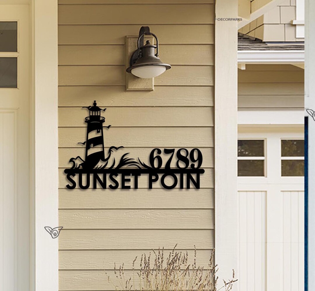 Personalized Lighthouse House Number, Scene Outdoor House Address Sign ...