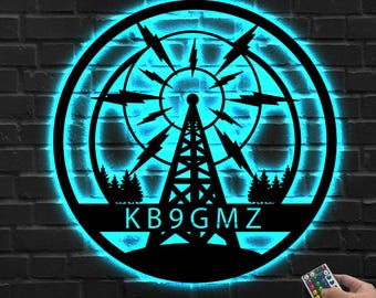 Custom Ham Radio Metal Wall Art LED Light, Personalized Amateur Radio Name Sign, LED Home Decor, Ideal for Home Decor & Gift, Ham Radio gift