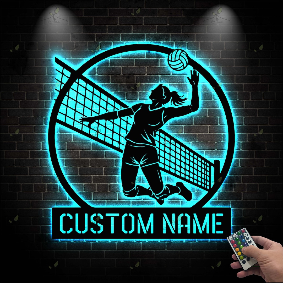 Custom Female Volleyball Metal Wall Art LED Light, Personalized ...
