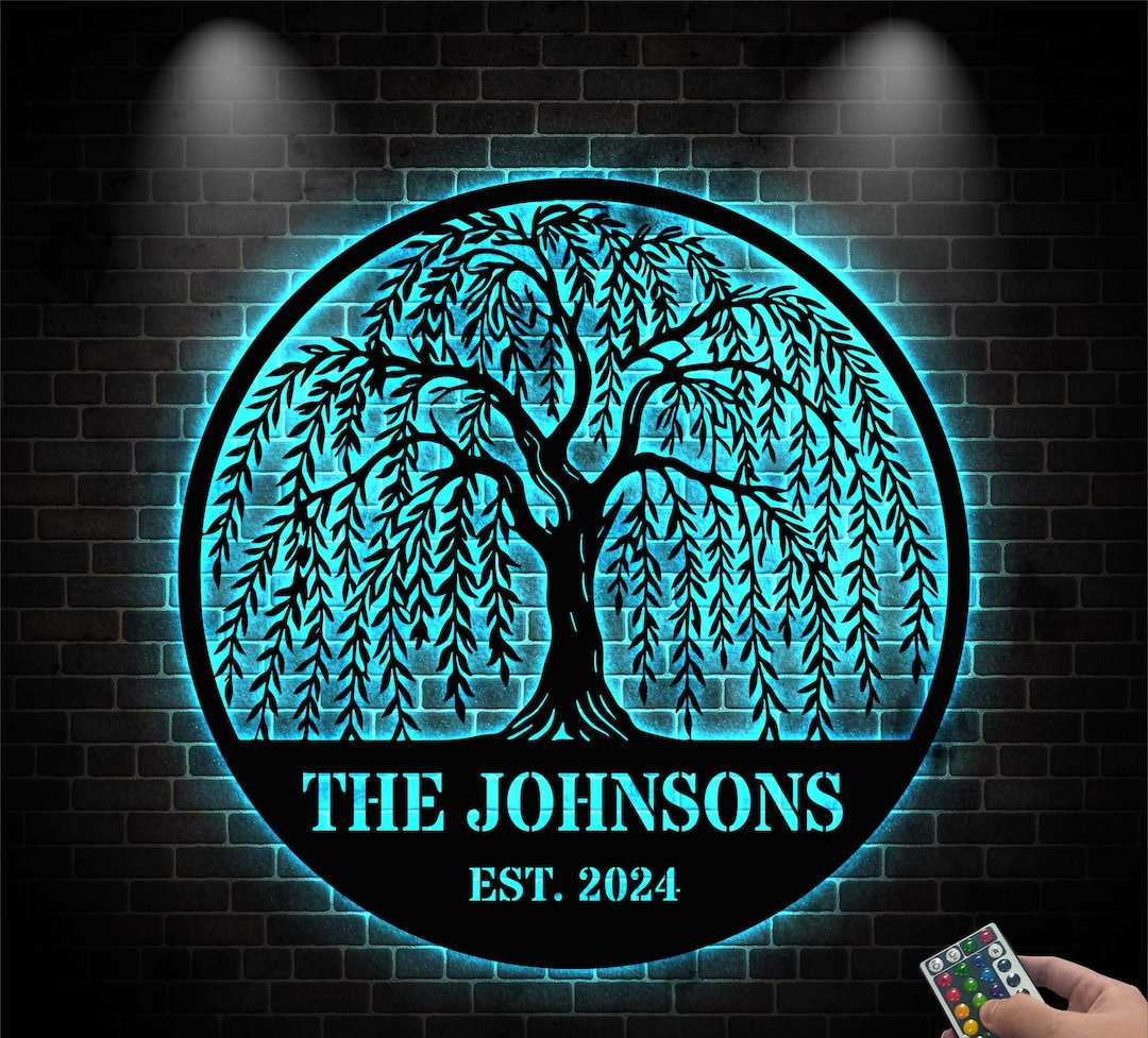 Personalized Willow Tree Metal Sign With Led Light, Custom Family