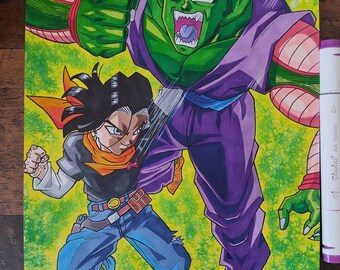 PICCOLO vs ANDROID C17 fight DRAGONBALL Drawing fan art.