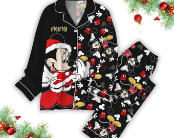 Custom Minnie Christmas Pajamas Set, Disney Mickey Holiday Shirt, Cartoon Women Pajamas, Cute Long Sleeve Pyjamas, Magic Kingdom Gift
