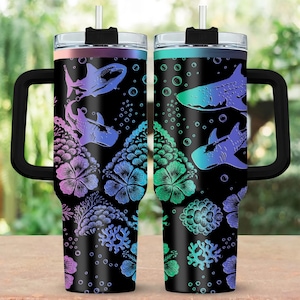 Whale Shark Engraved Tumbler, Marine 40oz Tumbler, Whale Ocean Stainless Steel Tumbler, Shark Tumbler Cup, Sea Love Tumbler For Her
