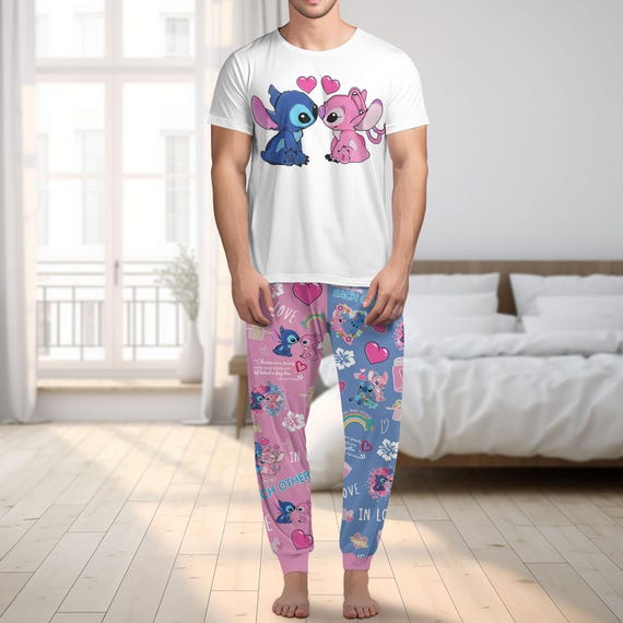 Pijama de pareja de Stitch y Ángel, camiseta y pantalón, conjunto de pijama  de San Valentín, pijama de pareja de Disney, regalo de San Valentín,