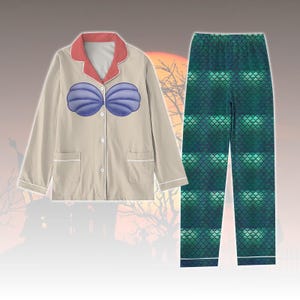 Ariel Mermaid Costume Pajamas Set, Princess Sleepwear Matching Pajamas, Cute Little Mermaid Pajamas Women, Disney Fan Gift Idea