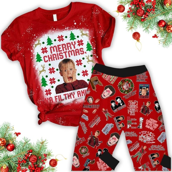 Home Alone Christmas Pajamas Set Kevin Alone Movie Shirt Funny Matching Shirt Christmas Tees Merry Christmas Gift Holiday Pajamas Etsy UK