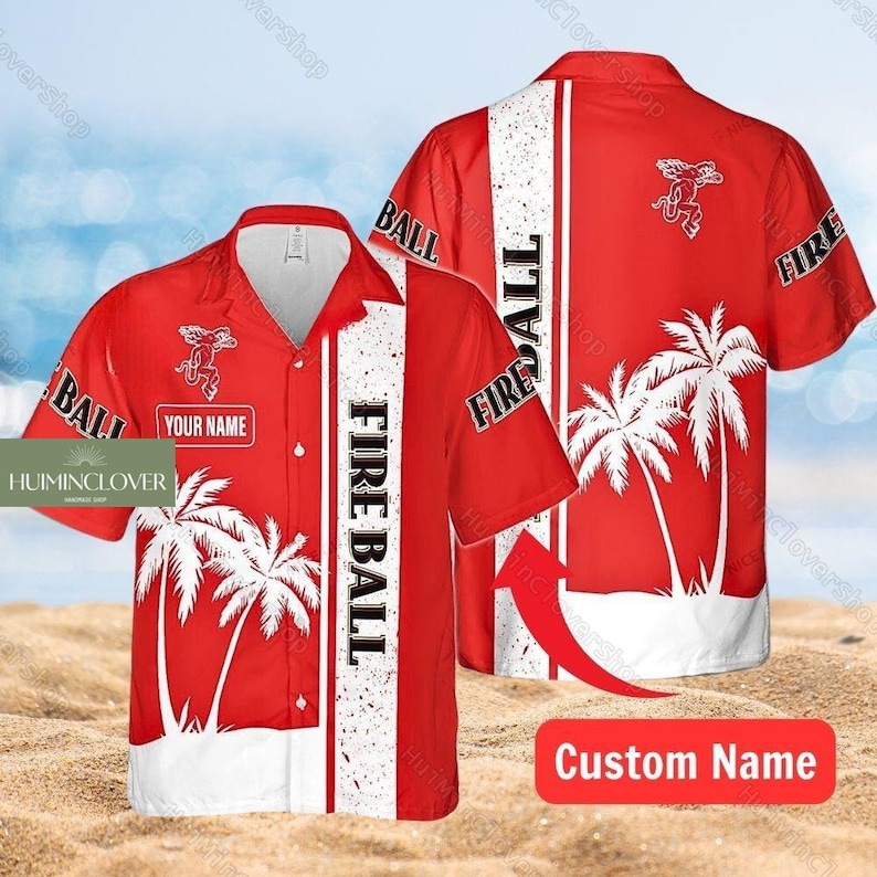 Fireball Whiskey Hawaiian Shirt, Custom Fireball Shirt, Fireball Button ...