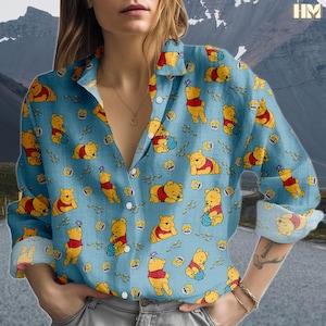 Winnie The Pooh Blouse Shirt, Disney Pooh Blouse Women Shirt, Winnie The Pooh Long Sleeve Shirt, Magic Kingdom Casual Women Shirt