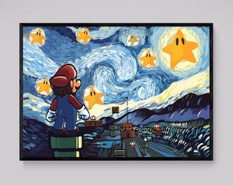 Super Mario wall art Super Mario canvas art, video game poster, gaming print, gaming wall art, wall decor, Super Nintendo poster, Mario Bros