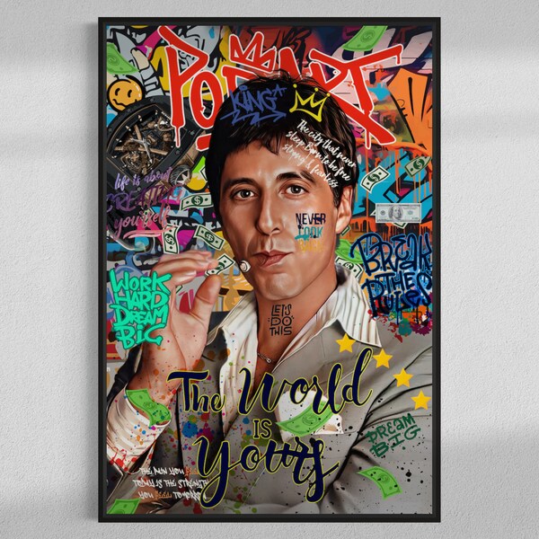 Scarface frame, pop art Tony Montana pop culture, the world is yours wall art, art print decoration, canvas colorful artwork, ,movie print