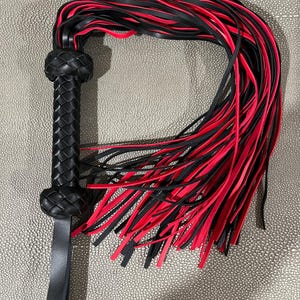 25” Black & Red Vegan Flogger with Black Braided Handle