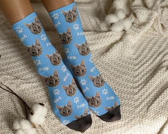 Custom Cat Face Socks, Custom Pet Photo Socks, Personalized Pet Socks, Gift for Cat Mom, Gift for Cat owners, Socks for cat lover's