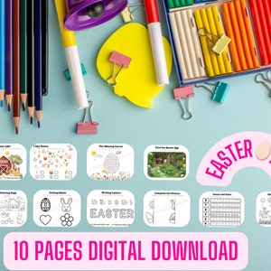 Lot d'activités amusantes de Pâques pour les enfants : pages à colorier amusantes, casse-tête et jeux éducatifs - PDF imprimable, travaux manuels de Pâques faciles, activités familiales